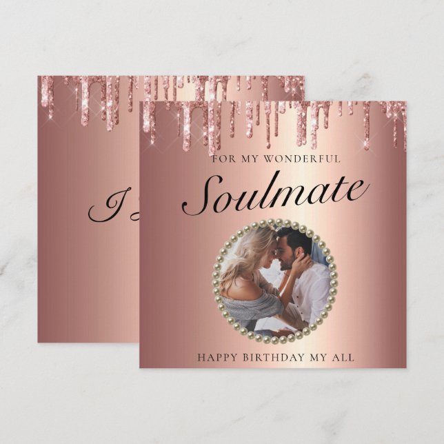 Chic Glitter Drips Photo Girlfriend Birthday Card (Front/Back)