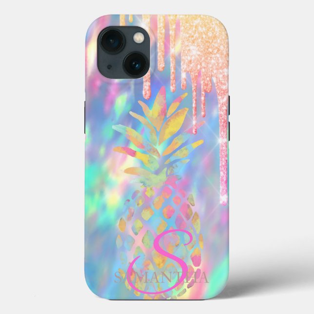 Chic Glitter Drips Pineapple Holographic Case-Mate iPhone Case (Back)