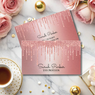 Chic Glitter Drips Rose Gold Metallic Elegant Glam Business Card