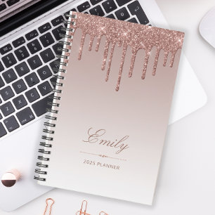 Chic Glitter Drips Rose Gold Personalised 2025 Planner