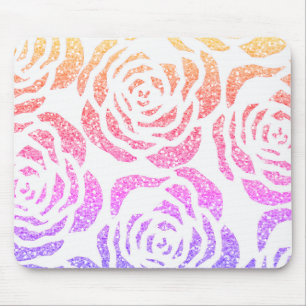 Chic Glitter Effect Colourful Roses White Mousepad