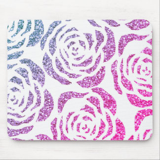 Chic Glitter Effect Purple Roses White Mousepad