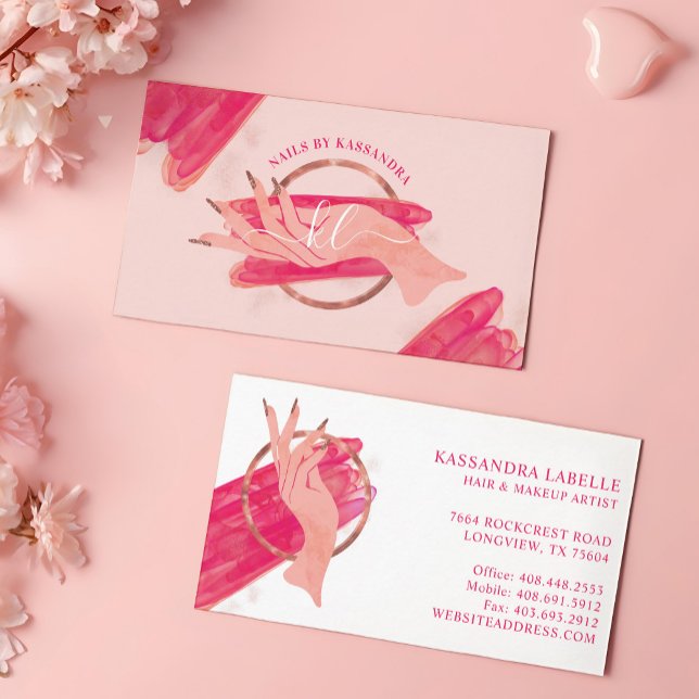 Chic Glitter Glam Nail Art Manicure Salon Monogram Business Card (Chic Glitter Glam Nail Art Manicure Salon Monogram Business Card)