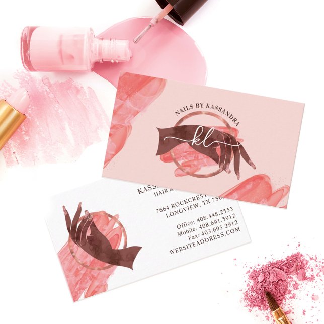 Chic Glitter Glam Nail Art Manicure Salon Monogram Business Card (Creator Uploaded)