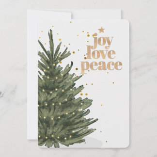 Chic Glitter Gold Script Non Photo Christmas Tree Holiday Card