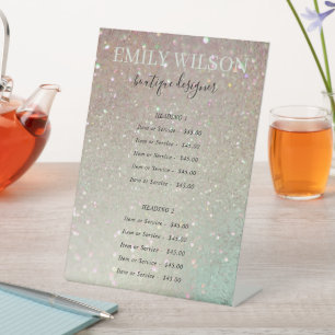 Chic Glitter Green Pink Aqua Shiny Service Price Pedestal Sign