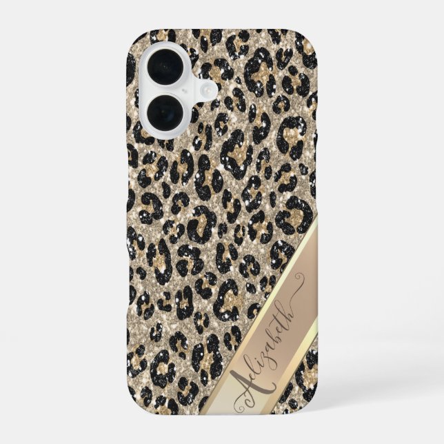 Chic Glitter Leopard Pattern Monogram      iPhone 16 Case (Back)
