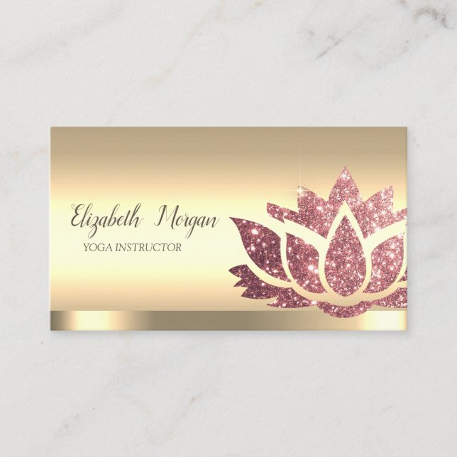Chic Glitter Lotus Flower Gold Yoga Instructor  Business Card (Front)