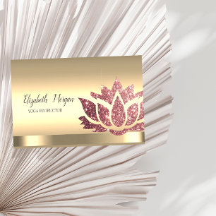Chic Glitter Lotus Flower Gold Yoga Instructor  Business Card