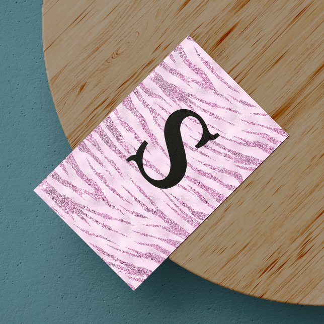 Chic glitter pink animal print monogram  	Magnetic business card (Creator Uploaded)