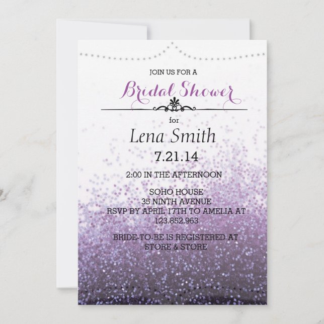 Chic Glitter Purple Bridal Couple Shower Invite (Front)