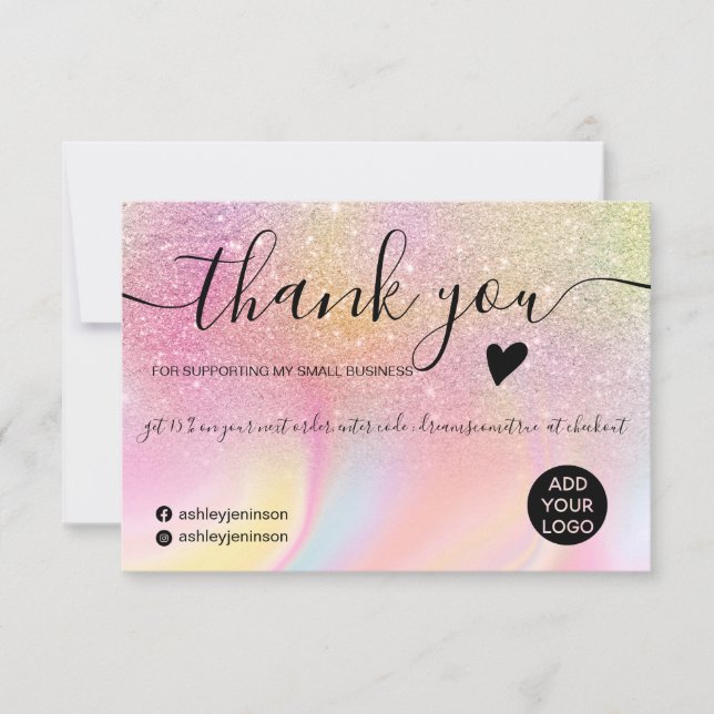 Chic glitter rainbow unicorn marble thank you (Front)