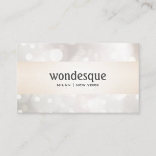 Chic Glitter Silver White Bokeh Satin Gold Striped Business Card