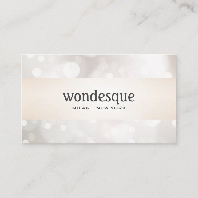 Chic Glitter Silver White Bokeh Satin Gold Striped Business Card (Front)
