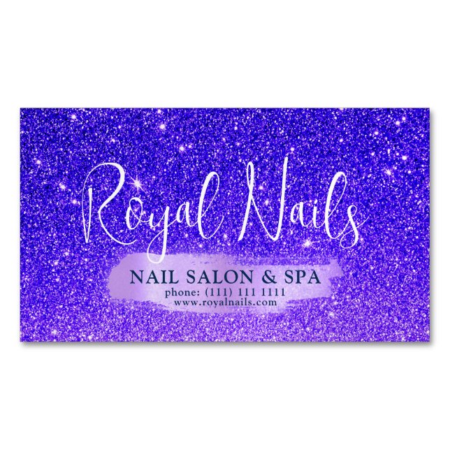 Chic Glitter SPA Nail Salon Makeup Hair  Magnetic Business Card (Front)