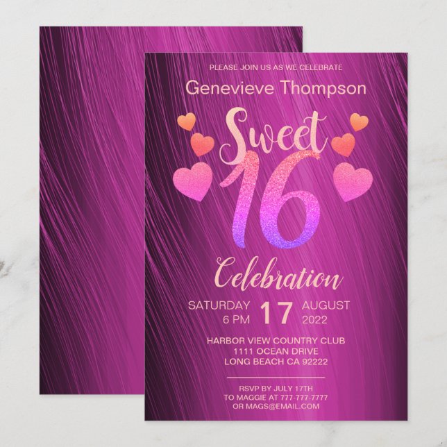Chic Glitter Sweet Sixteen Party Invitation (Front/Back)
