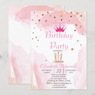 Chic Glitter Tiara,Candles, Stars Birthday Party Invitation