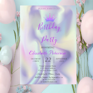 Chic Glitter Tiara Holographic Birthday Party Invitation