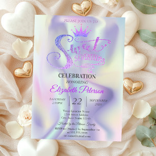 Chic Glitter Tiara Holographic Sweet 17 Birthday Invitation