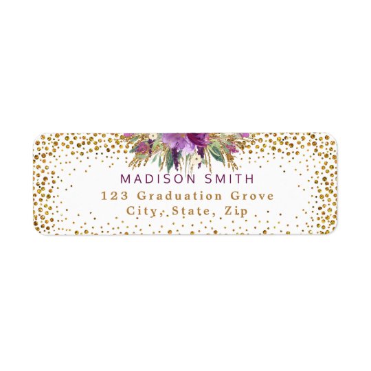 Chic Glitter Watercolor Flowers Gold Confetti Return Address Label