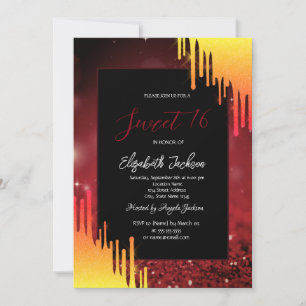 Chic Glitter Yellow Drips,Bokeh Red  Invitation