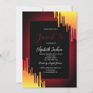 Chic Glitter Yellow Drips,Red  Invitation
