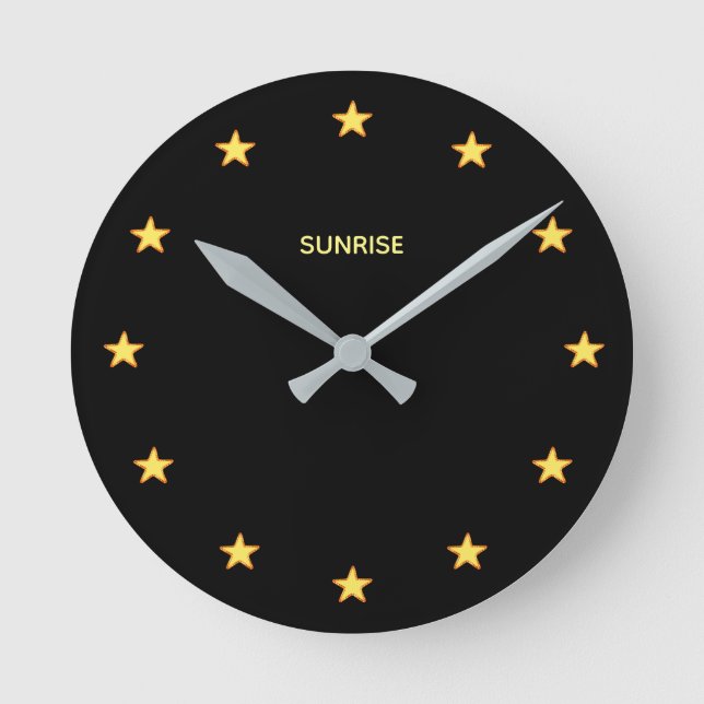 Chic Glittering Stars on Black Round Clock (Front)