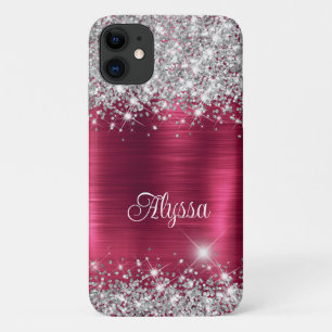 Chic Glittery Burgundy Glam Name iPhone 11 Case