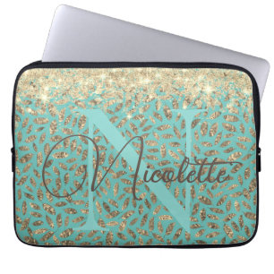Chic Glittery Feathers Monogram           Laptop S Laptop Sleeve