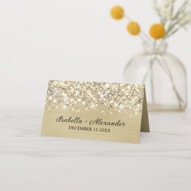 Chic Glittery Gold Foil Personised Place Card (Back)