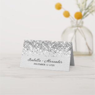 Chic Glittery light Silver Foil Personised Place Card
