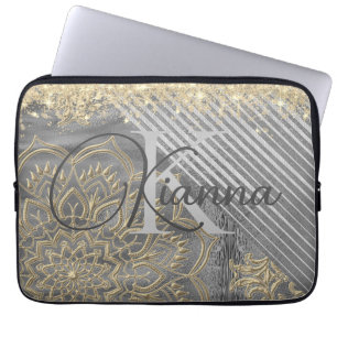 Chic Glittery Mandala Monogram       Laptop Sleeve