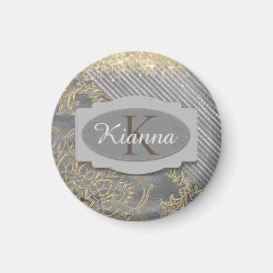 Chic Glittery Mandala Monogram Magnet