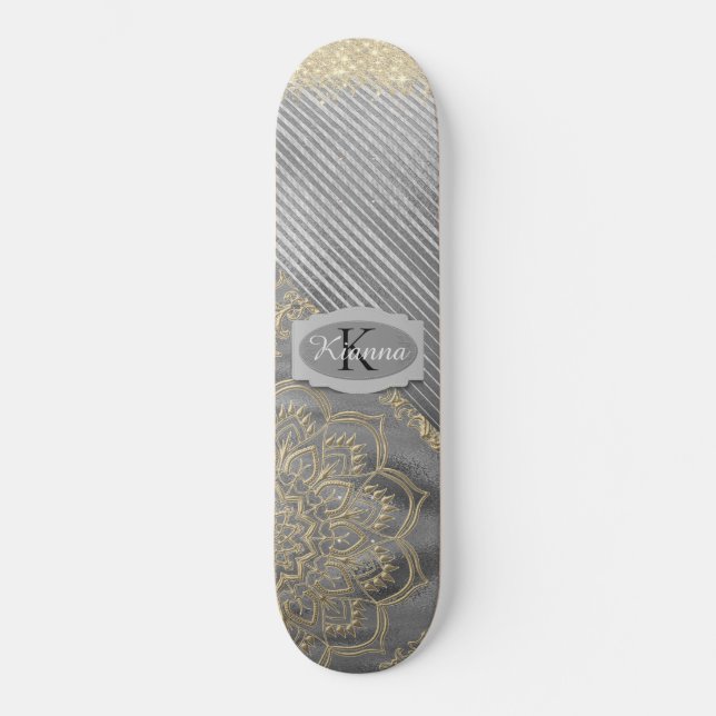 Chic Glittery Mandala Monogram       Skateboard (Front)