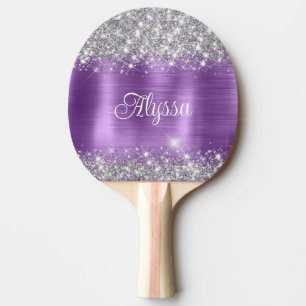 Chic Glittery Purple Amethyst Glam Name Ping Pong Paddle