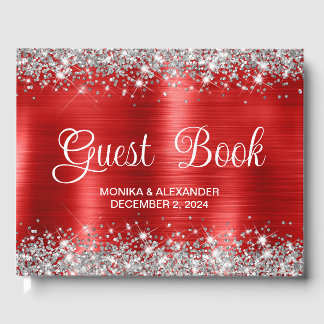 Chic Glittery Red Foil Wedding Guest Book