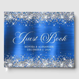 Chic Glittery Royal Blue Foil Wedding Guest Book