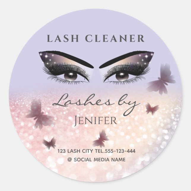 Chic glittery sparkle lash extension lash cleaner classic round sticker (Front)