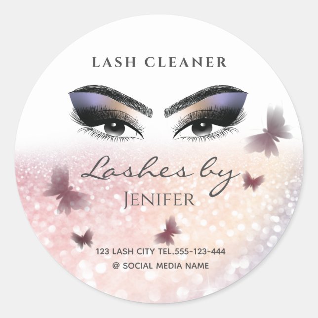 Chic glittery sparkle lash extension lash cleaner  classic round sticker (Front)
