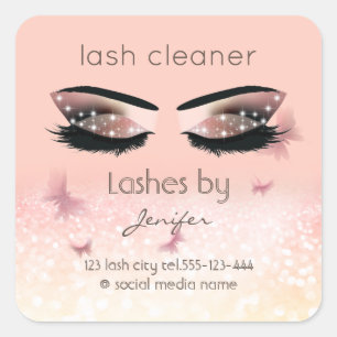Chic glittery sparkle lash extension lash cleaner square sticker