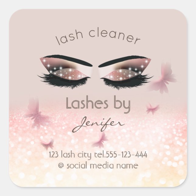 Chic glittery sparkle lash extension lash cleaner square sticker (Front)