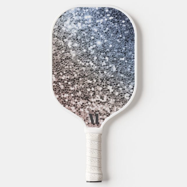 Chic Glittery Sparkles Modern Monogram Pickleball Paddle (Front)
