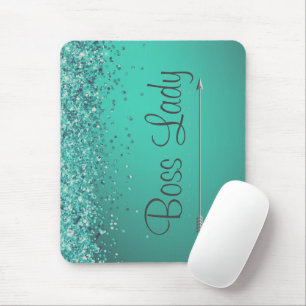 Chic Glittery Turquiose Personalised Boss Lady Mouse Mat