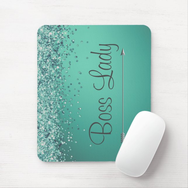 Chic Glittery Turquiose Personalised Boss Lady Mouse Mat (With Mouse)