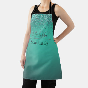 Chic Glittery Turquoise Personalised Boss Lady Apron