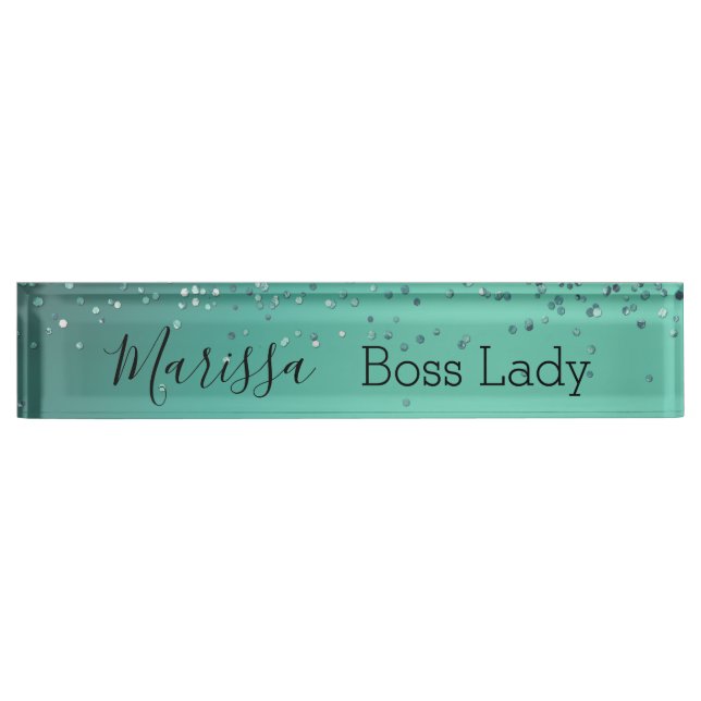 Chic Glittery Turquoise Personalised Boss Lady  Nameplate (Front)