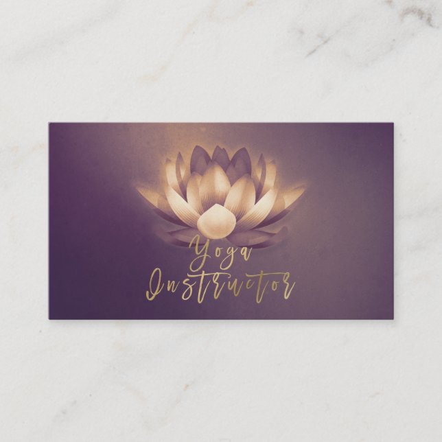 Chic Glowing Lotus & Purple Grunge Yoga Instructor Business Card (Front)