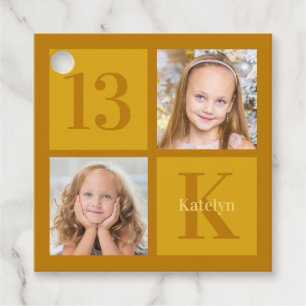 Chic Gold 2 Photo Collage Custom Birthday Party Favour Tags