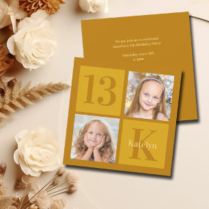 Chic Gold 2 Photo Collage Custom Birthday Party Invitation