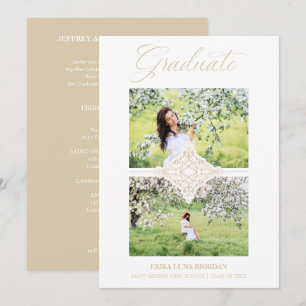 Chic Gold 2 Photos Ornament Sophisticated Graduate Invitation